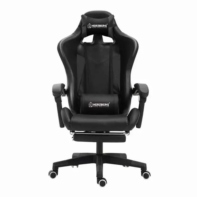 Herzberg Gaming Chair with footstool Black (HG-8080BLK) (HEZHG8080BLK)