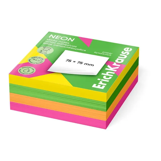 Erichkrause Sticky Notes Neon 75x75 mm (400 sheets/4 colors) 61671