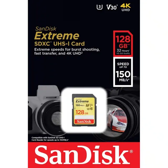 Sandisk Extreme SDXC Card 128GB 150MB/s V30 Uhs-I U3