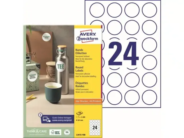 Zweckform Label A4 Round 40MM L3415