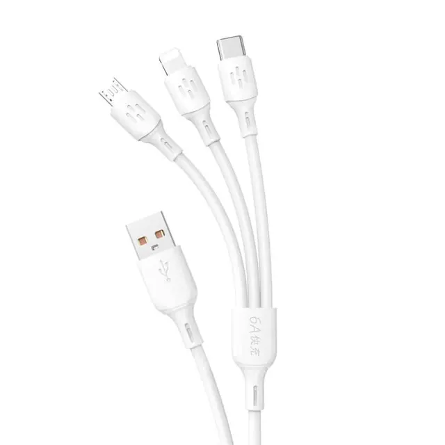 Dudao Triple Charging USB Cable - USB C / Micro USB / Lightning .2M - White
