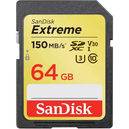 Sandisk Extreme SDXC Card 64GB 150MB/s V30 Uhs-I U3