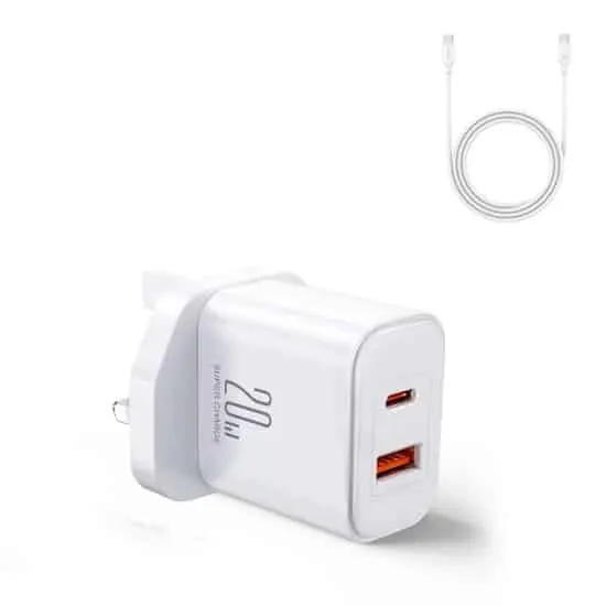Joyroom Usb-A & Usb-C Charger + USB C Cable 20W UK White JR-TCF05