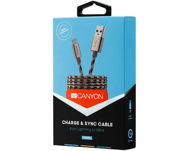 Canyon Lightning USB Cable Apple, braided, metallic, Gold, 1m