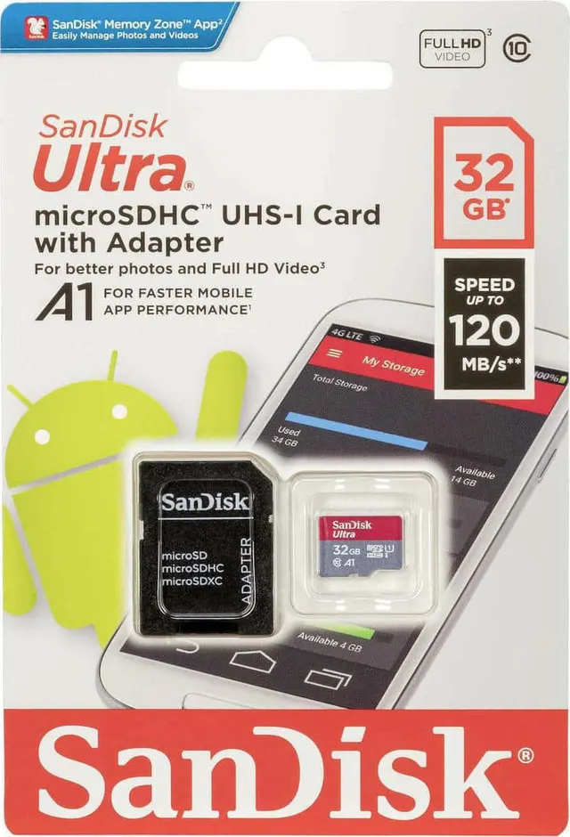 Sandisk Ultra Android microSDHC 32GB + SD Adapter + Memory Zone App 120MB/s A1 Class10 Uhs-I