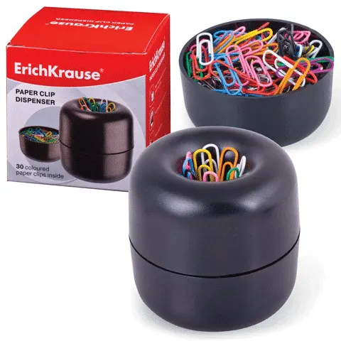 Erichkrause Magnetic Paper Clip Dispenser with 30 Colored Clips 605