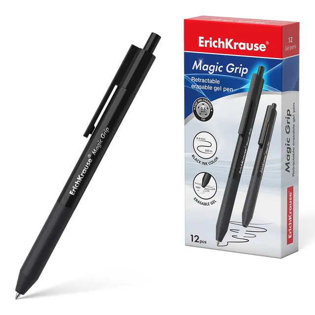 Erichkrause Retractable Erasable Gel Ink Pen Magic Grip Black 48200