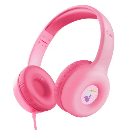 Trust Wired Kids Headphones Nouna Pink with Safe Volume Limit, Stickers Included 25277