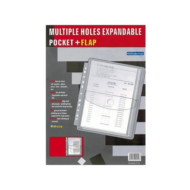 Bindermax PVC Expandable A4 Pocket/Holes P-02(PC)