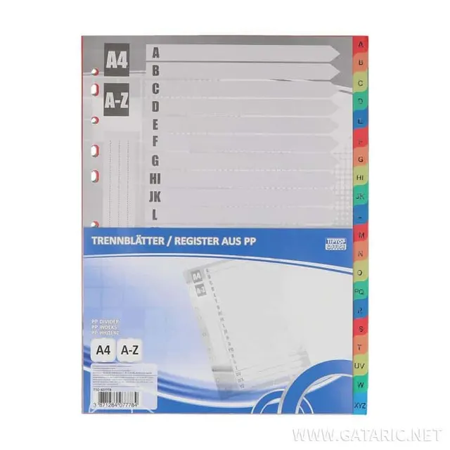 Tto PVC Dividers A4 A-Z 407778 Coloured
