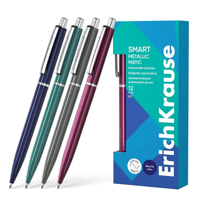 Erichkrause Retractable Ballpoint Pen Smart Matic Metallic 0.7 Blue 61095