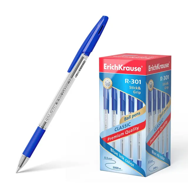 Erichkrause Ballpoint Pen R-301 Classic Stick&Grip 1.0 Blue 39527