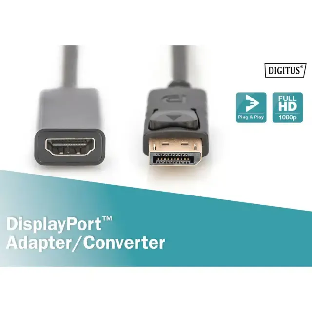 Digitus DisplayPort (M) to HDMI (F) 15cm Black DB-340400-001-S
