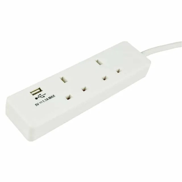 Mercury 2-GANG/2M Surge Protection with USB Port Polybag 429.768UK