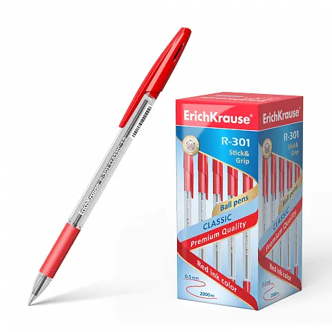 Erichkrause Ballpoint Pen R-301 Classic Stick&Grip 1.0 Red 43188