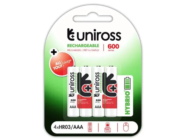 Uniross Rechargable Aaa 600 Hybrio Batteries 4PCS