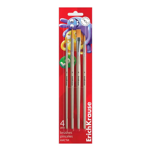 Erichkrause Brushes for Watercolors and Gouache Jolly Friends (4 pcs) 61852