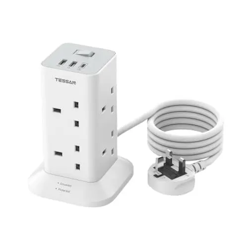 Tessan 8-Gang Power Extension Tower + 2 x Usb-A & USB C 2M 13A TPS03-UK-C