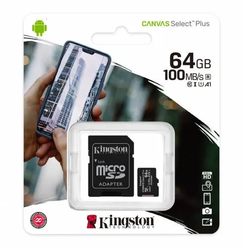 Kingston MicroSDHC Canvas Select Plus 64GB Memory Card + Adapter SDCS2/64GB