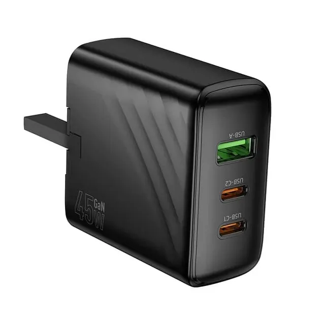 Hoco CS26B UK Charger 45W USB + 2x Usb-C Black
