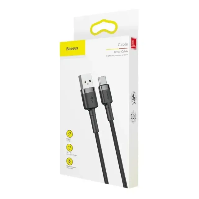 Baseus Cafule Braided Cable USB to Usb-C Male 2M Grey/Black CATKLF-CG1
