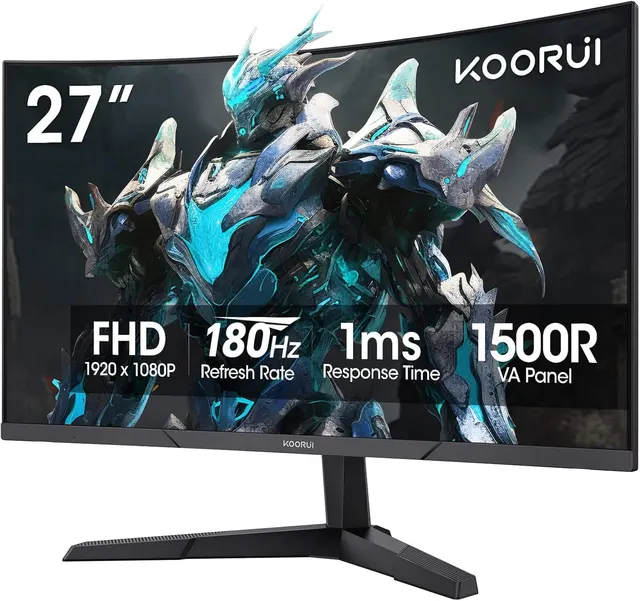 Koorui Gaming Curved (1500R) Monitor 27" FHD Va 180Hz 1MS Hdmix 2 & DP 1.2 3YW 27E6CA
