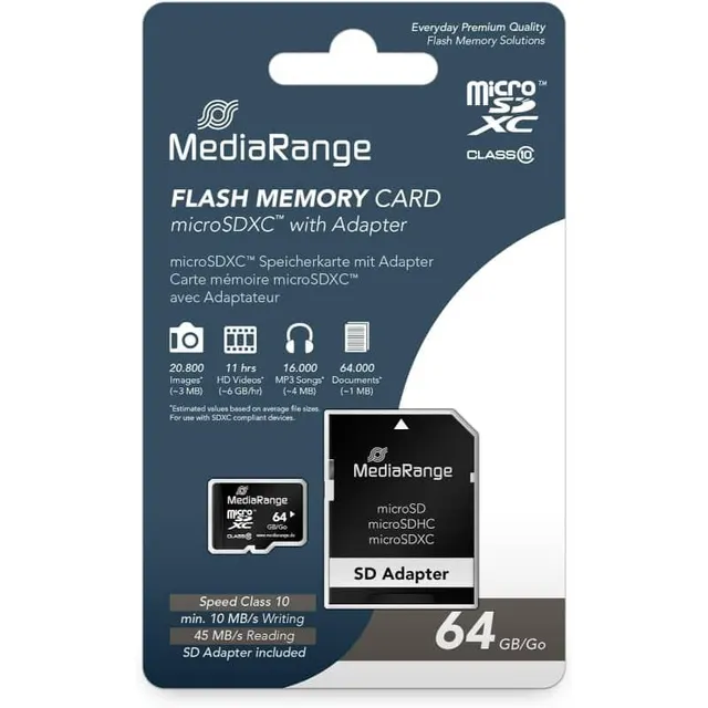 Mediarange Micro SDXC Class 10 64GB +SD Adaptor MR955