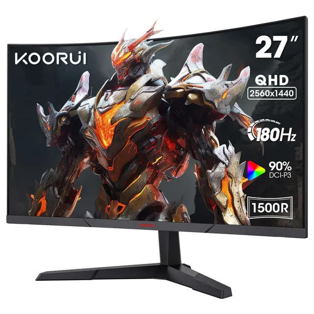 Koorui Gaming Curved (1500R) Monitor 27" QHD Va 180Hz 1MS Hdmix 2 & DP 1.4 3YW 27E6QCA