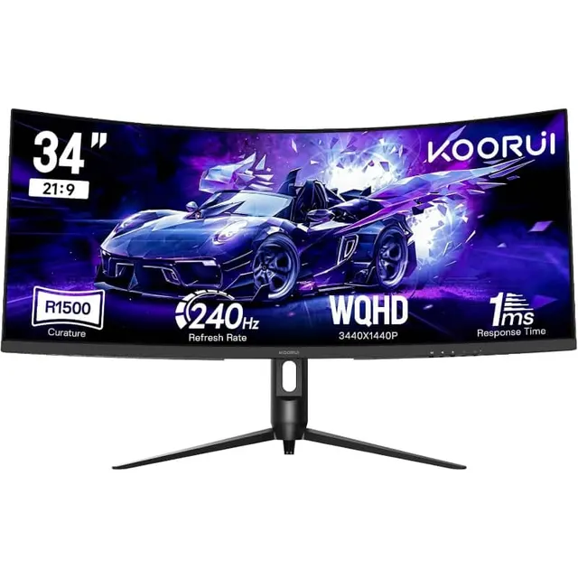 Koorui Gaming Curved (1500R) Monitor 34" WQHD 240Hz 1MS Ultrawide Hdmi/Dp 3YW 4000:1 Contrast G3441XC