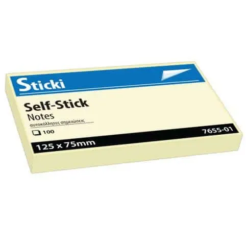 Sticki Self Stick Notes 125X75MM 100SHEETS 7655-01
