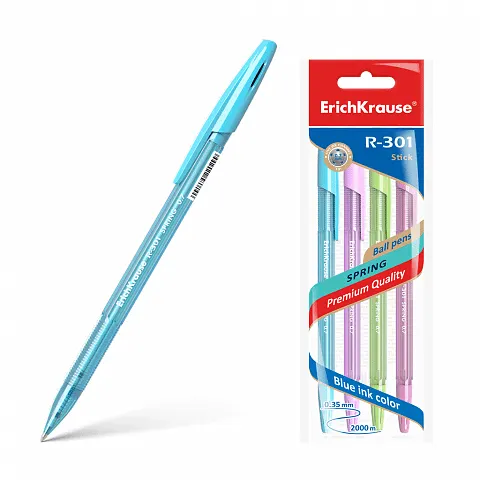 Erichkrause Ballpoint Pen R-301 Spring Stick 0.7 Blue 4PCS Pack 33643
