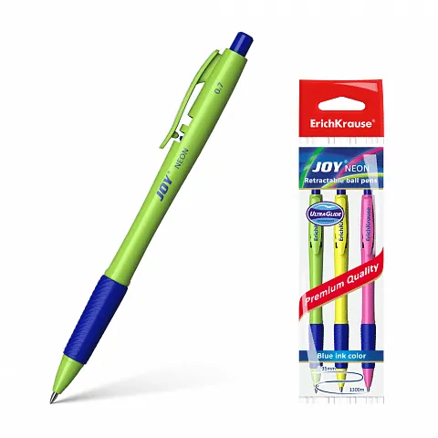 Erichkrause Retractable Ballpoint Pen 'joy' Neon Blue 43344 (3 pcs)