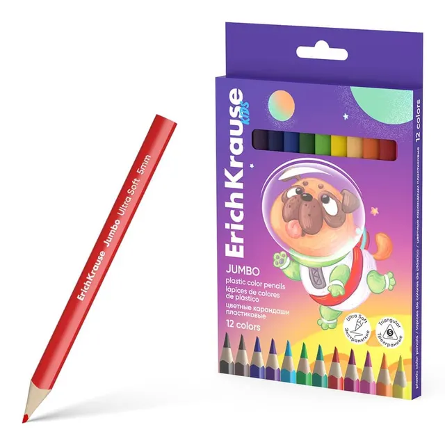 Erichkrause Triangular Kids Jumbo Space Animals 12 Color Pencils 61077