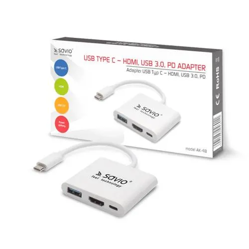 Savio Adapter Usb-C to HDMI/USB-3.0/USB-C