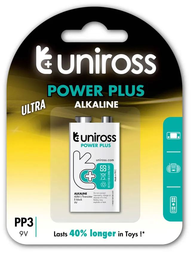 Uniross Alkaline PP3 9V Power Plus Battery