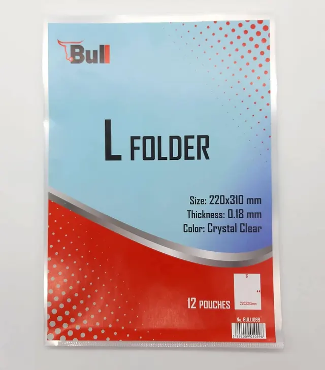 Bull Plastic Folder A4 Lshape Clear 0.18MM (12PCS)