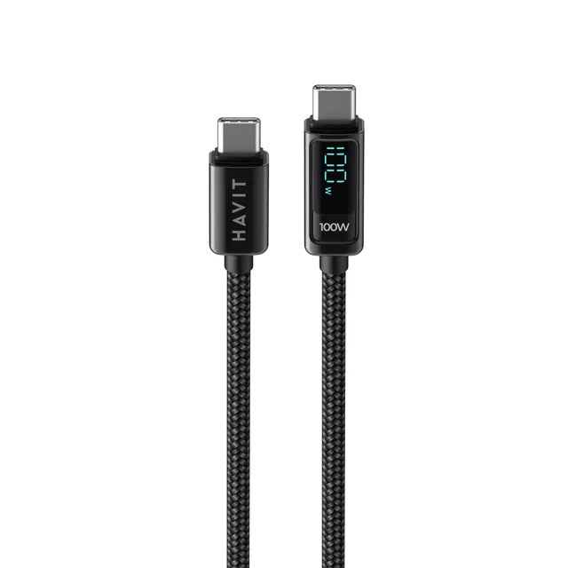 Havit Usb-C to Usb-C Cable 100W with LED Screen 2M CB6247 Black