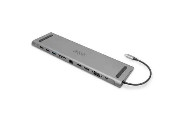 Digitus 11-PORT Usb-C Hub Grey 3xUSB3.0, 1x Usb-C 100W, 1xRJ45, 2xHDMI, 1xVGA, 1xSD, 1xMicroSD, 1x3.5mm audio DA-70898