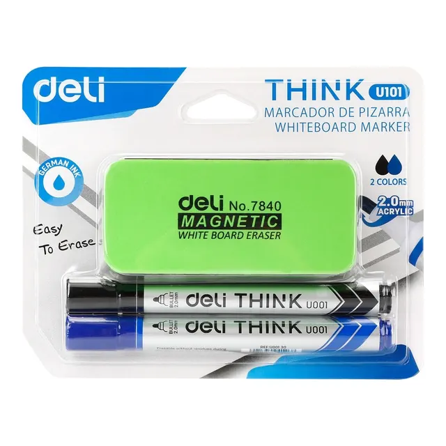 Deli Whiteboard Markers Set ( 2 MARKERS+1 Eraser ) DL-CU101