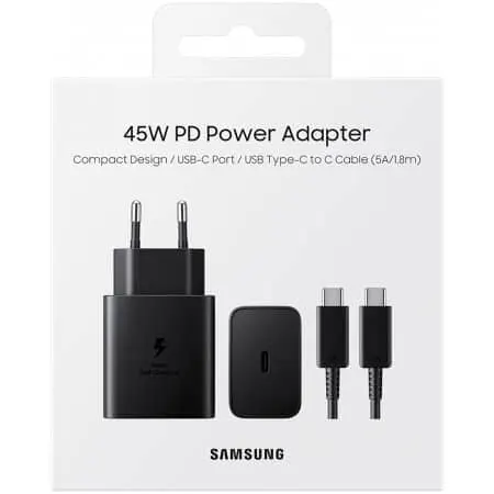 Samsung Original 45W EU Usb-C Power Adapter + 1M Usb-C Cable EP-T4511XBEGEU Black