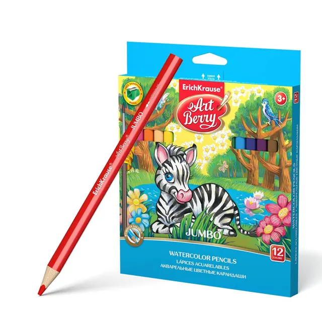 Erichkrause Artberry Triangular Watercolor 12 Pencils Jumbo with Brush&Sharpener N.32477
