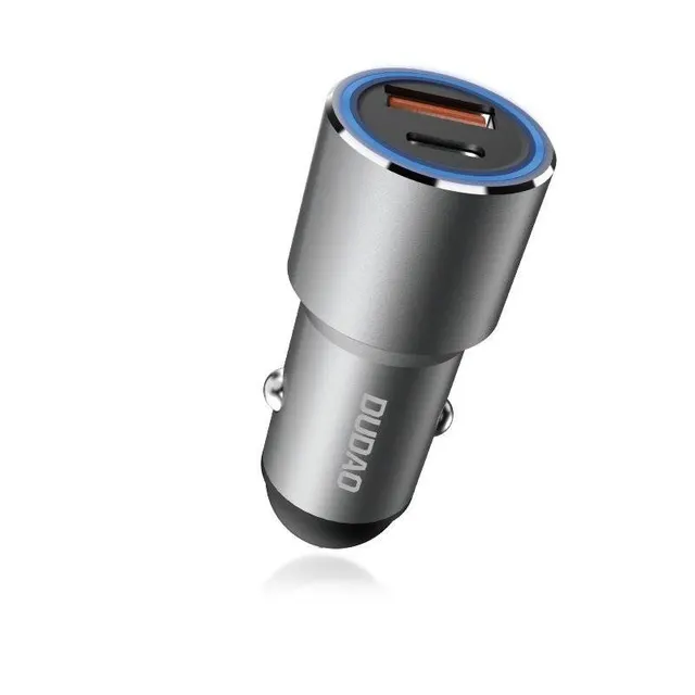 Dudao Car Charger USB & Type C Quick Charge Grey
