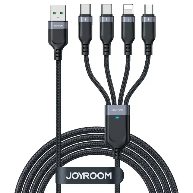 Joyroom Quadraple Charging Cable USB to 2X Usb-C + Micro + Lightning 1.2M Black S-A18