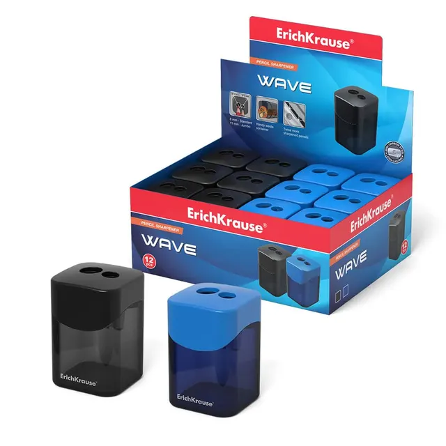 Erichkrause Plastic Double Sharpener Wave with Container 21835