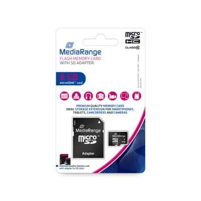 Mediarange Micro SDHC Class 10 with SD Adaptor 8GB MR957