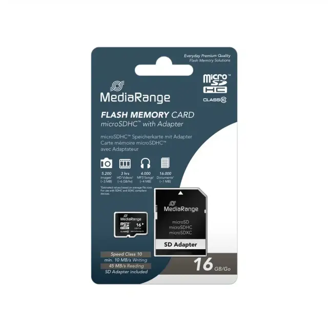 Mediarange Micro SDHC Class 10 With SD Adaptor 16GB MR958