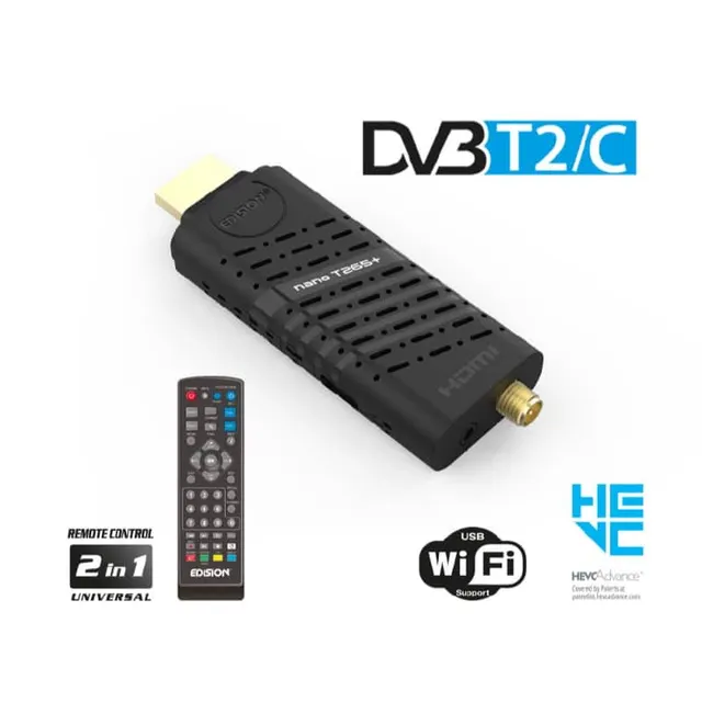 Edision Receiver DVB-T2/C H.265/HEVC T265+ + Cable HDMI 2 in 1