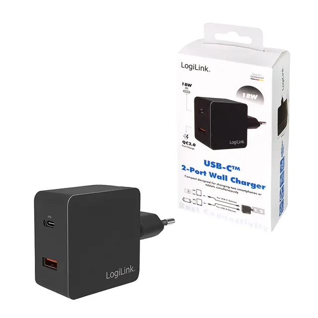 Logilink USB Wall Charger Power Adapter Usb-A & Usb-C PA0220