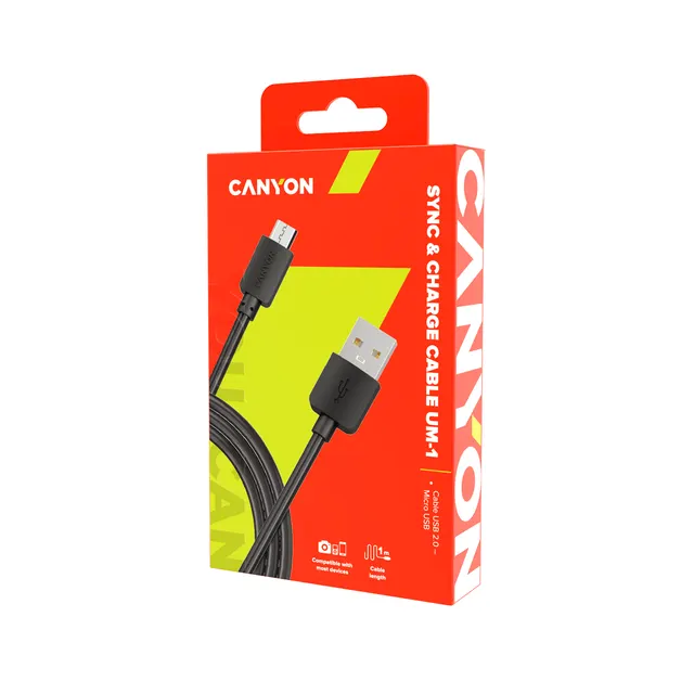 Canyon Simple Sync+Charge Cable Micro Usb-Usb 2.0, 1M Black