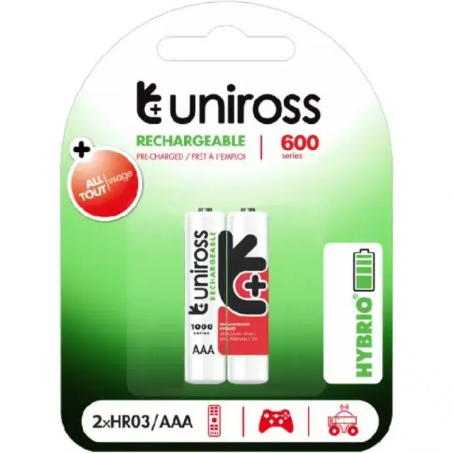 Uniross Rechargable Aaa 600 Hybrio Batteries 2PCS